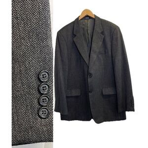 Meeting Street Men's 44L Grey Wool/Cashmere Sport Coat Blazer Herringbone Jacket